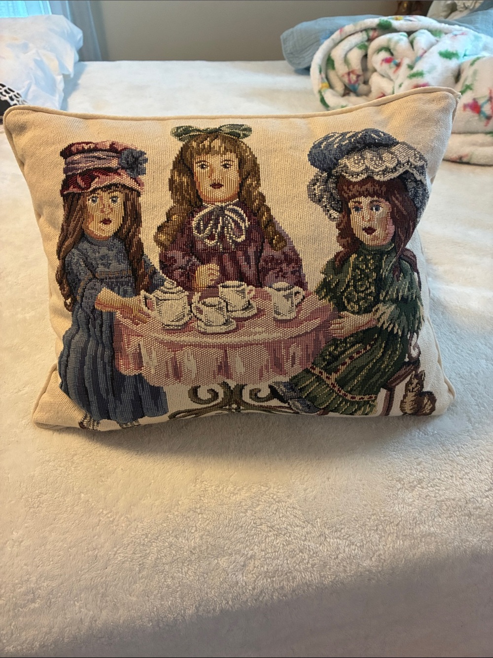Vintage Dakotah Victorian Doll Tea Party Tapestry Pillow